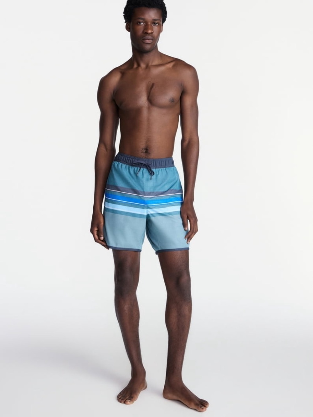 George Teal and Navy Striped Swim Shorts